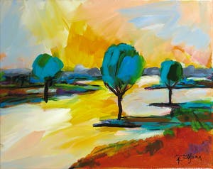 Gerda Elfring - Olieverf op doek, Landschap met bomen - Ingelijst kopen? Bied vanaf 1!