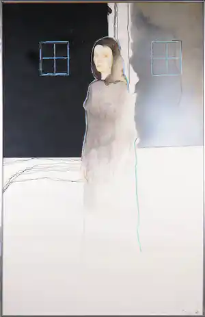 Jan Kaandorp - Gemengde techniek op papier, Modelstudie 1 - Ingelijst (Groot) verkocht voor € 1!