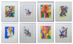 Jan Sierhuis - Arthur Spronken, Kees Salentijn, Mara Jedrysko, e.a. SET van 8 ingelijste werken verkauft für € 100!