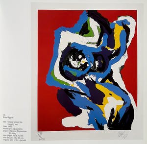 Karel Appel - Sitting under a blazing sun, zeefdruk (zeer mooi ingelijst, groot) kopen? Bied vanaf 1795!