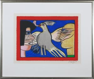 Corneille - Zeefdruk, Dialogue avec l'oiseau - Ingelijst kopen? Bied vanaf 150!