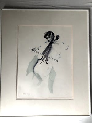 Henk Fonville - Bassist - Aquarel, Ingelijst kopen? Bied vanaf 90!