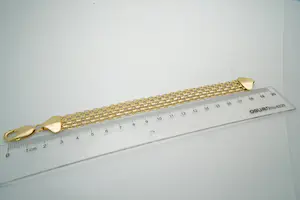 58- Brede, in 6 rijen gevlochten 14 karaats geel-gouden schakel armband kopen? Bied vanaf 560!