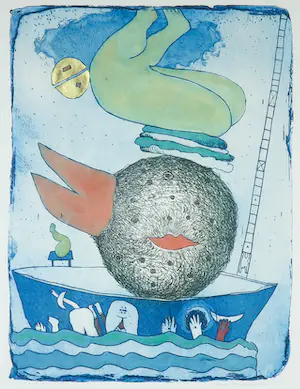 Michel van Overbeeke - Ets en aquatint met bladgoud, A barge - Ingelijst kopen? Bied vanaf 50!