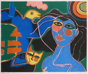 Corneille - Litho, Femme bleue - Ingelijst kopen? Bied vanaf 300!