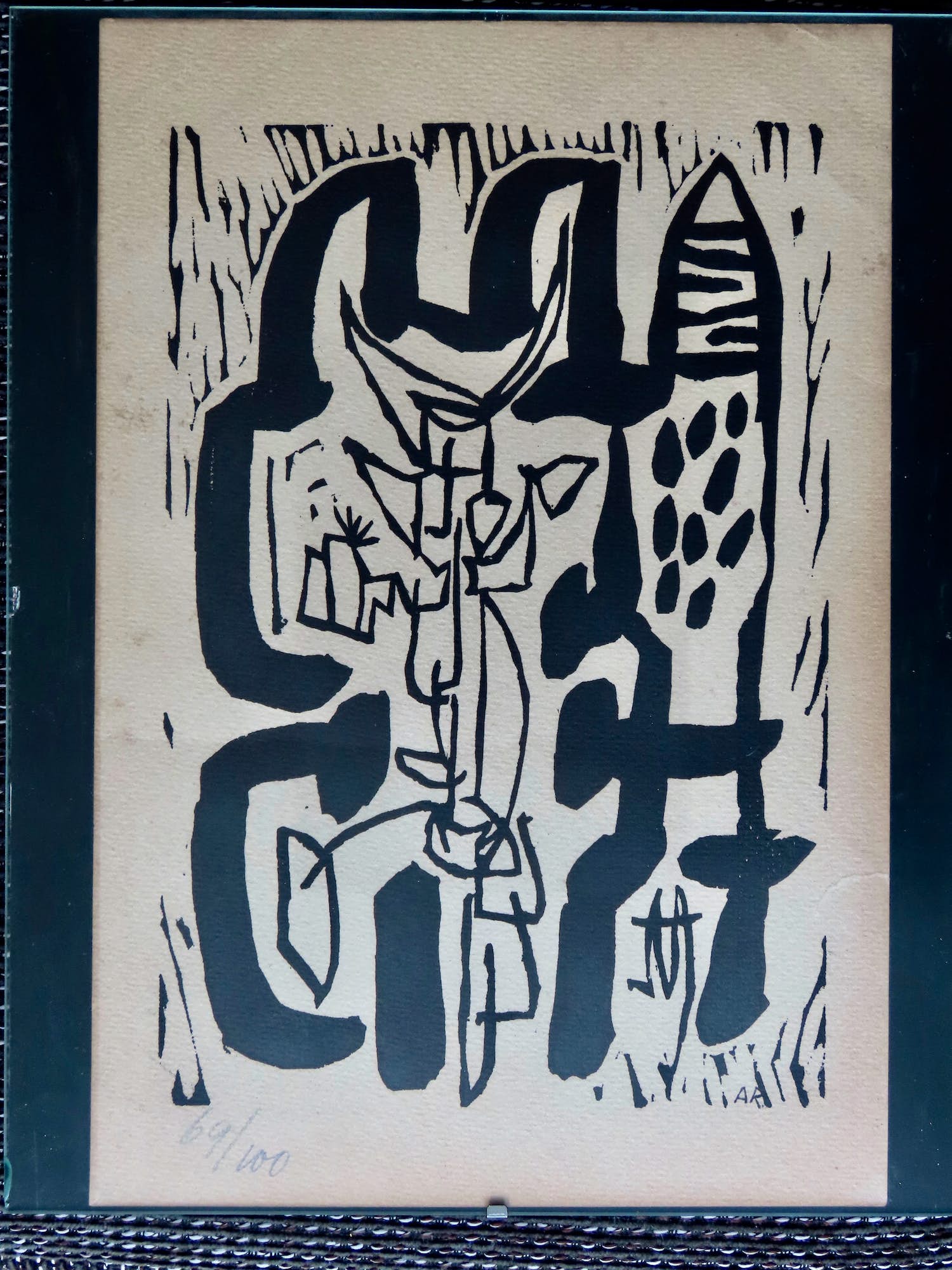 Anton Rooskens - (1906-1976) CoBrA - abstracte linosnede - 69/100 - gesigneerd - 1954 kopen? Bied vanaf 180!