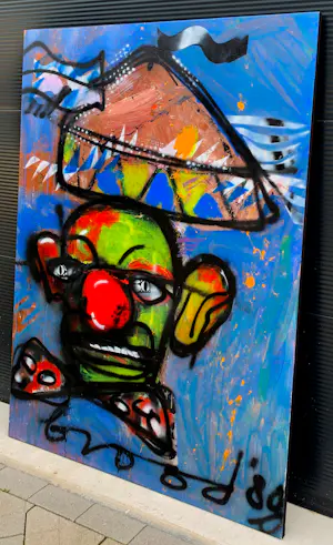 Herman Brood - gemengde techniek op doek: circus - 1989 (groot werk) kopen? Bied vanaf 7250!