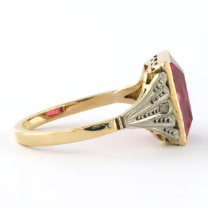 18k bicolor gouden ring bezet met robijn verneuille en roos diamant - rm19.5(61) kopen? Bied vanaf 340!