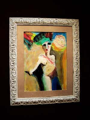 Niet of onleesbaar gesigneerd - GROOT ca. 1930 Fauvistisch Aquarel " Variété Danseres" gemonogr. verkocht voor € 10!