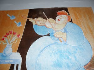 Ada Breedveld - Zeefdruk. Titel, "Viooliste". kopen? Bied vanaf 50!