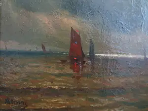 Alfred Stevens - (1823-1906) Zeegezicht Zeilboten kopen? Bied vanaf 250!