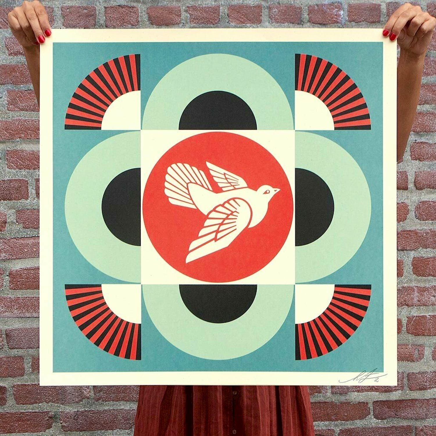 Shepard Fairey - GEOMETRIC DOVE -BLUE- SIGNED OFFSET LITHOGRAPH verkocht voor € 1!