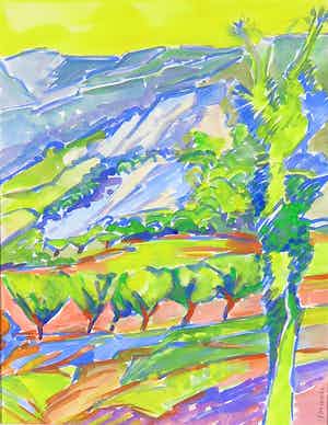 Joe Wols - Acryl op papier, Landschap verkocht voor € 1!