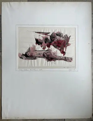 Buy Phil Grisel - 1960 - Aquarel - "Rosa vlekken, doortekend" - dubbel gesigneerd? Bid from 1!