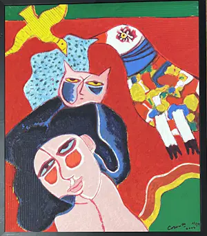 Corneille - Terragrafie op canvas Vrouw Kat Vogel Cobra kopen? Bied vanaf 1800!