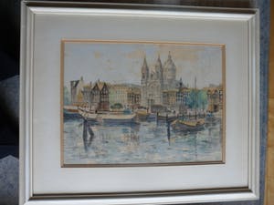 Jan den Hengst - Aquarel. zicht op de St. Nicolaaskerk te Amsterdam. kopen? Bied vanaf 35!
