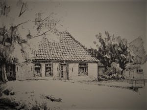 Niet of onleesbaar gesigneerd - Grote inkttekening "Boerderij in Opperdoes Noord Holland" gesigneerd kopen? Bied vanaf 1!