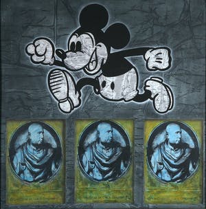 Jan Bollaert - Gemengde techniek op board, Mickey 3 koppen (Zeer Groot) kopen? Bied vanaf 100!