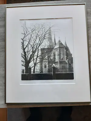 Wim Bettenhausen - Ets, Koorzijde Sint Jacobus kerk van uit de Willemstraat. kopen? Bied vanaf 100!