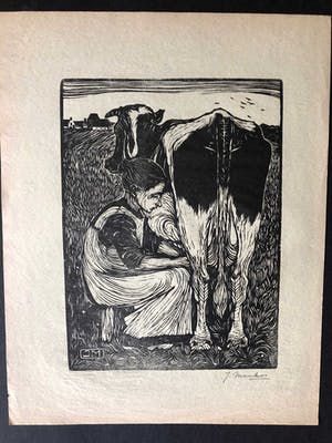 Jan Mankes - Houtsnede Koemelkster kopen? Bied vanaf 275!