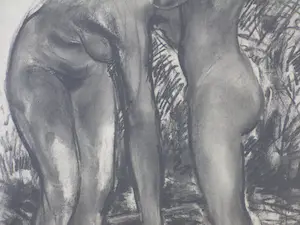 Willem van Dort - Twee badende vrouwen - Tekening/houtskool kopen? Bied vanaf 50!