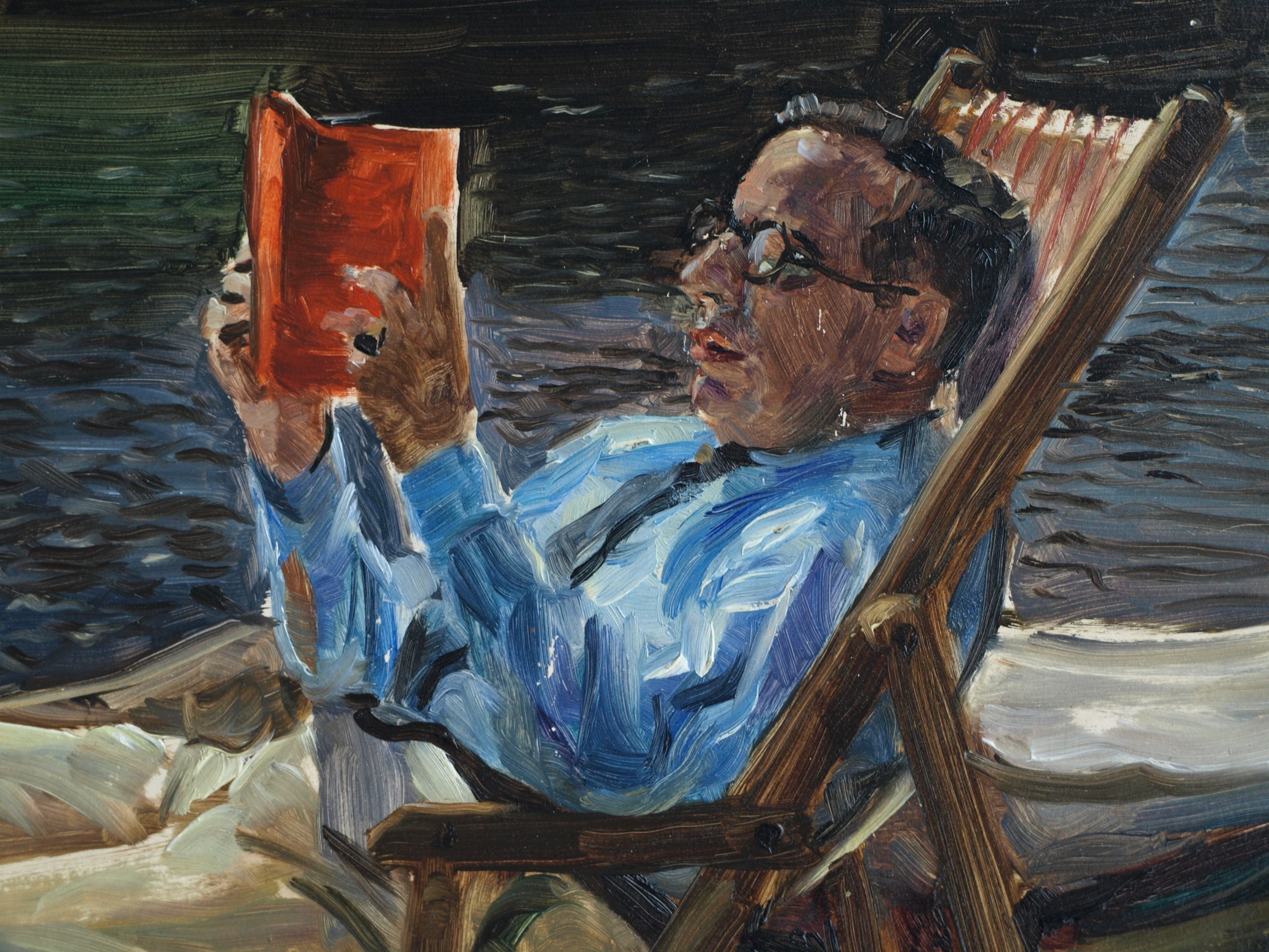 Bethijl Philippus van Romondt - Olieverf op paneel , Man in strandstoel – gesigneerd & ingelijst – 1935 kopen? Bied vanaf 150!