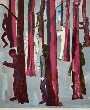 Hans Ebeling Koning - 2 ingelijste gesig litho's 'Bos Rechts en Bos Links kopen? Bied vanaf 170!