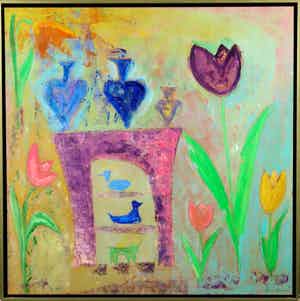Lia van Leeuwen - Olieverf op paneel, Zonder Titel VI - Ingelijst verkocht voor € 60!