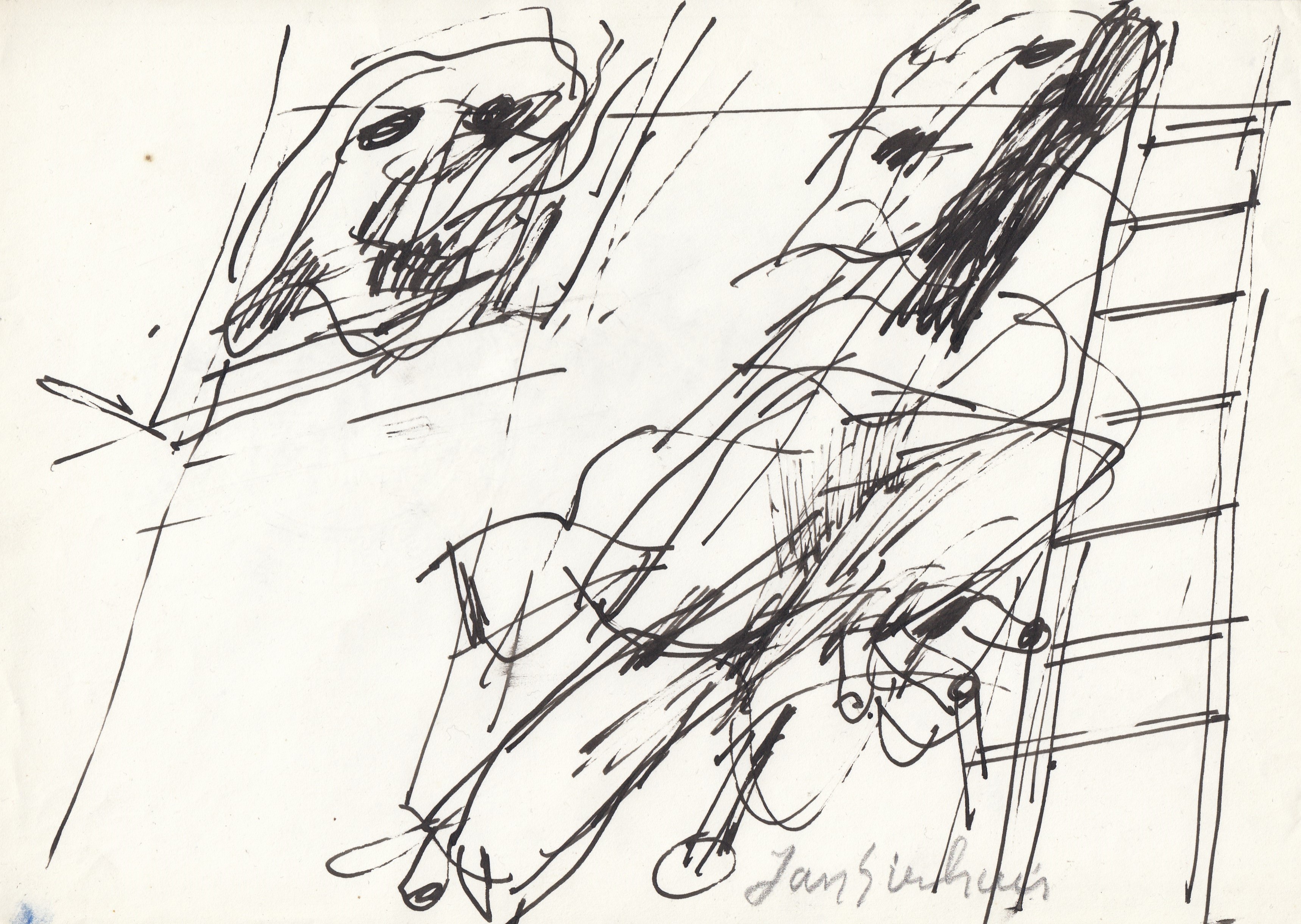 Jan Sierhuis - Inkt op papier - Abstracte Kompositie kopen? Bied vanaf 1!