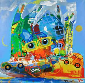 Ad Verstijnen - Acryl op doek, Aan de rivier verkocht voor € 350!