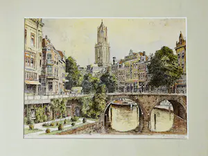AcheterMarius Janssen - Mooie & grote ingekleurde Ets Utrecht bakkersbrug - gesigneerd fraai ingelijst? Enchérissez de 57!