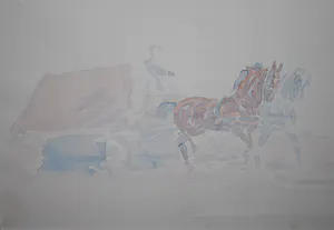 Otto Eerelman - aquarel - wagen met twee paarden - fraai ingelijst kopen? Bied vanaf 300!