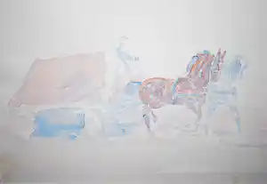 Otto Eerelman - aquarel - wagen met twee paarden - fraai ingelijst verkocht voor € 300!