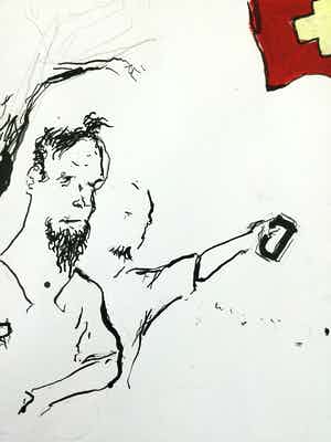 Aaron van Erp - Zonder titel /mixed media on paper/museaal ingelijst verkocht voor € 695!