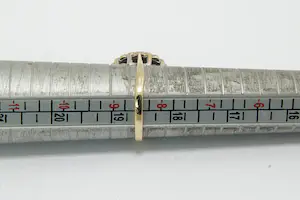 72 -  Klassiek model 14krt gouden entourage ring met diamant en saffier kopen? Bied vanaf 230!