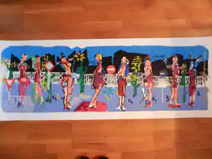 Espen Hagen - Gr Zeefdruk (50x135 cm) GOING TO WORK Hand gesigneerd verkocht voor € 50!