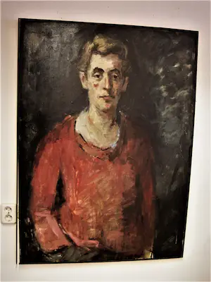 Niet of onleesbaar gesigneerd - GROOT impressionistisch olieverf "Man in rode trui" gesigneerd kopen? Bied vanaf 1!