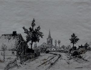 Jan Poortenaar - Ets: Dorpswegje te Bennekom- 1945 kopen? Bied vanaf 45!