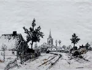 Jan Poortenaar - Ets: Dorpswegje te Bennekom- 1945 verkocht voor € 45!