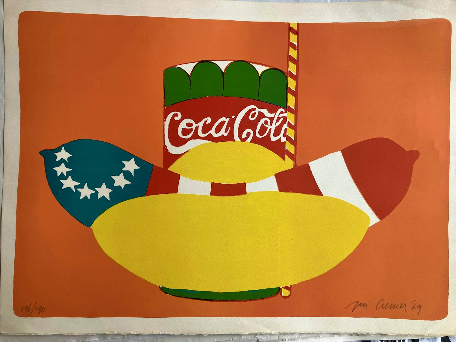 Jan Cremer - Jan Cremer: kleurenlitho, Hot Dog USA (1969), gesigneerd kopen? Bied vanaf 500!