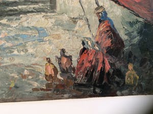 Niet of onleesbaar gesigneerd - Stadsgezicht met marktscene - olieverf op doek kopen? Bied vanaf 10!