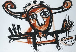 Toyin Loye - Hand bewerkte zeefdruk, Dance of ancestors - Ingelijst kopen? Bied vanaf 70!