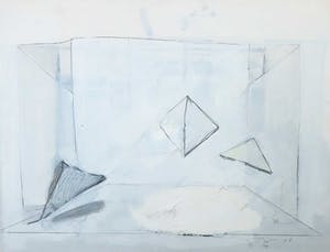 Niet of onleesbaar gesigneerd - Gemengde techniek op karton, Geometrische vormen in ruimte - Ingelijst kopen? Bied vanaf 1!