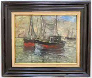 Franz Van Montfort - Havenzicht met vissersboten vendu pour 59€ !
