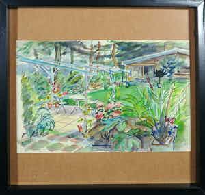 Jan Sluijters (jr.) - Aquarel, Tuinaanzicht - Ingelijst verkocht voor € 40!