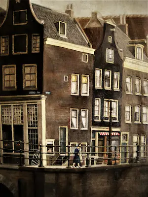 Jacob Eskens - Naïeve Amsterdamse schilder - olieverf - stadsgezicht met personen - gesigneerd kopen? Bied vanaf 68!