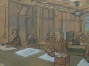 Dirk Harting - Ingelijste pasteltekening , Op kantoor – 1954 - Lijst, 50 x 64 cm kopen? Bied vanaf 100!