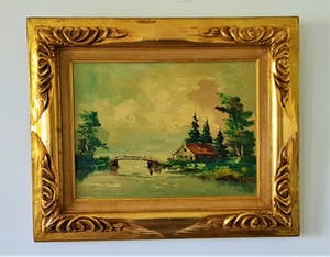 Niet of onleesbaar gesigneerd - Een landscape met huis kopen? Bied vanaf 1!