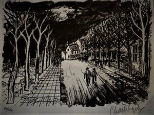 Charles Eyck - Monumentaal Limburgs Kunstenaar - gesign. Houtsnede "Avondwandeling" 1977 kopen? Bied vanaf 10!