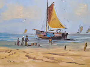 Henk Poeder - Strandgezicht met Botter kopen? Bied vanaf 75!